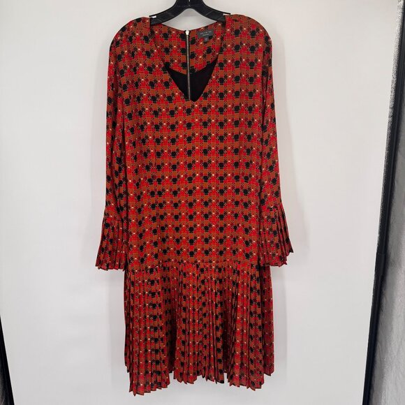 The Limited  Red Black Geometric Pleated bell Sleeve Dress Womens 20W plus - Picture 6 of 14